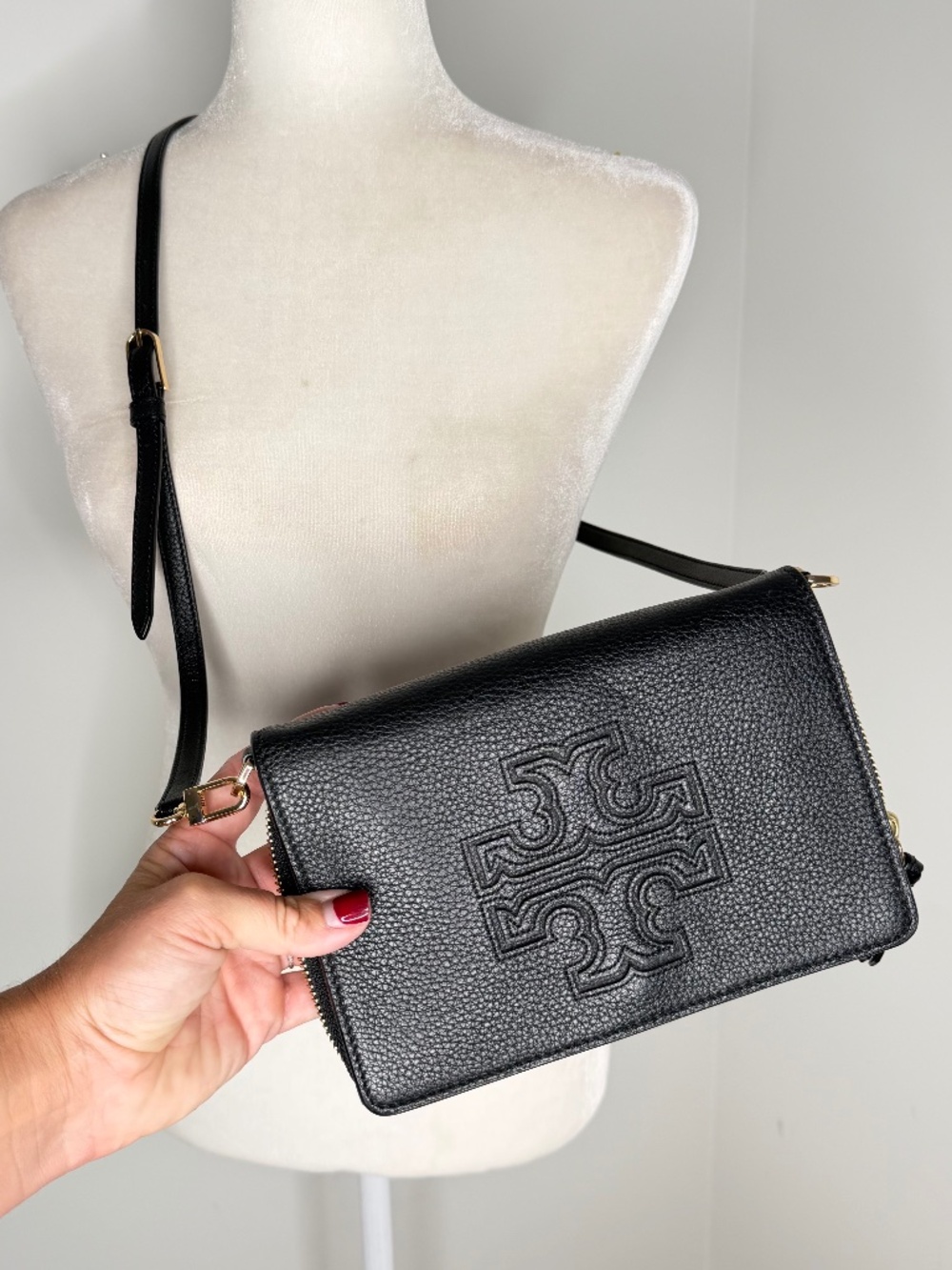 Tory Burch Harper Flat Crossbody Black Leather Purse